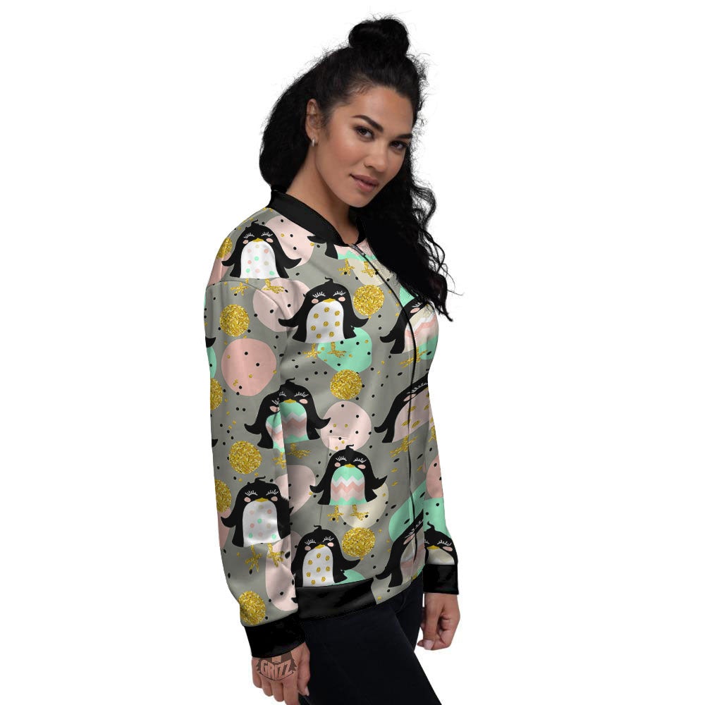 Penguin Pink Polka Print Pattern Women's Bomber Jacket-grizzshop