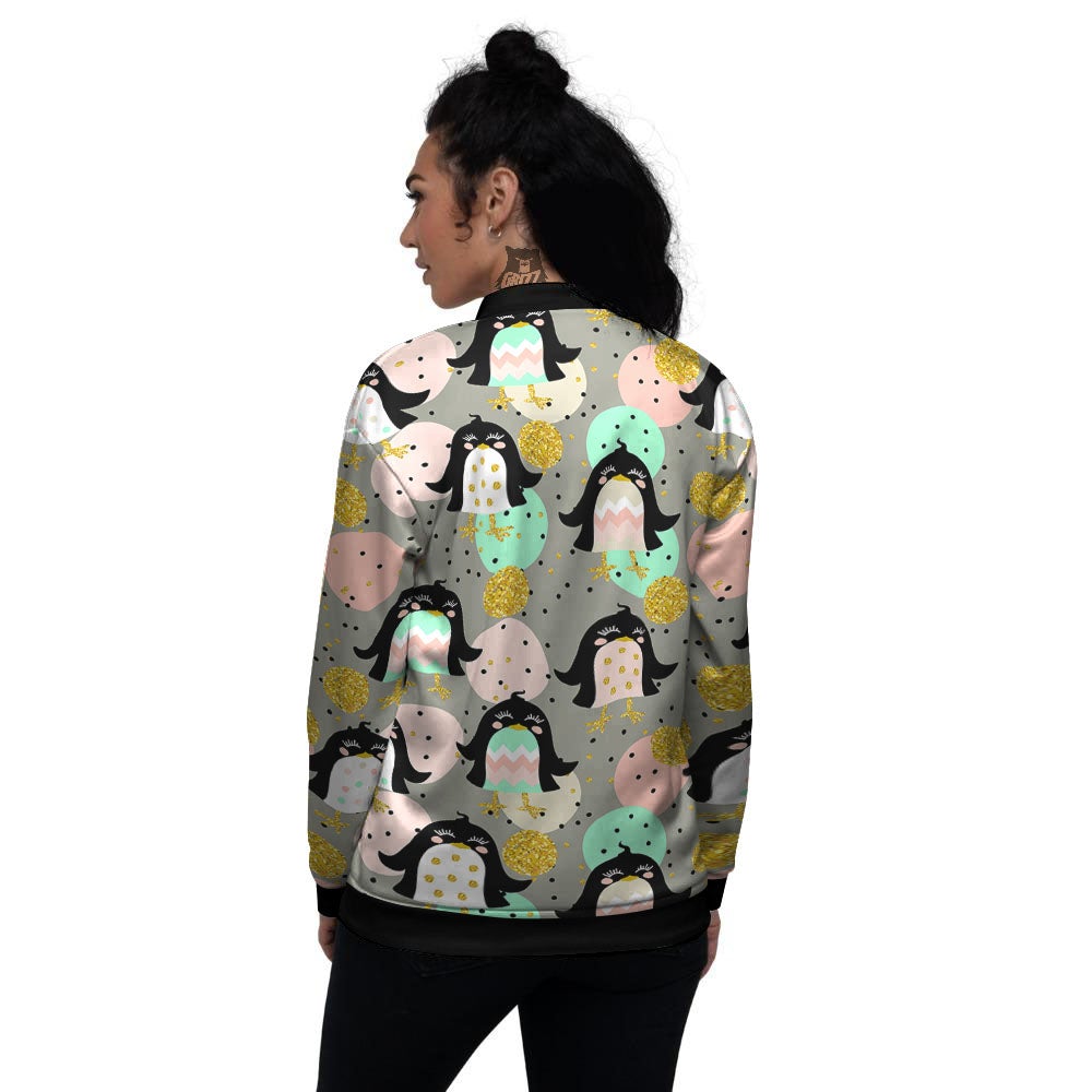 Penguin Pink Polka Print Pattern Women's Bomber Jacket-grizzshop