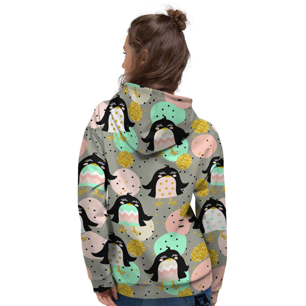 Penguin Pink Polka Print Pattern Women's Hoodie-grizzshop