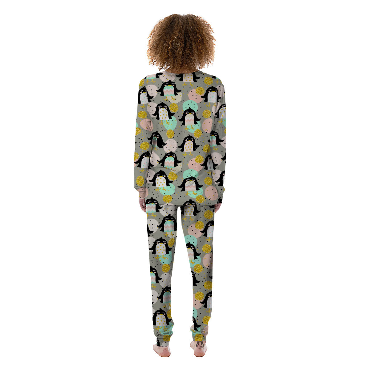 Penguin Pink Polka Print Pattern Women's Pajamas-grizzshop