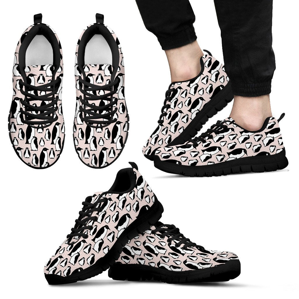 Penguin Print Pattern Black Sneaker Shoes For Men Women-grizzshop