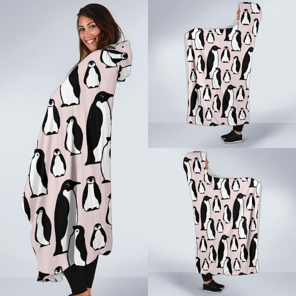 Penguin Print Pattern Hooded Blanket-grizzshop