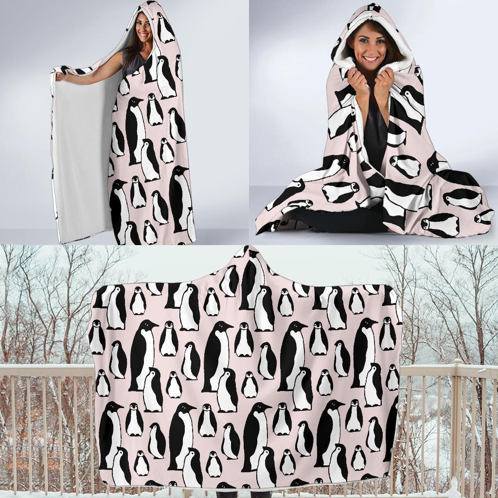 Penguin Print Pattern Hooded Blanket-grizzshop