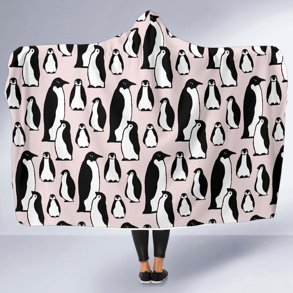 Penguin Print Pattern Hooded Blanket-grizzshop