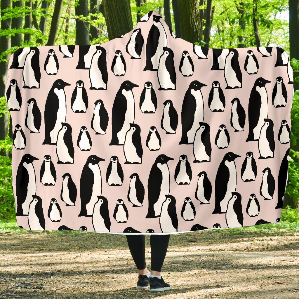 Penguin Print Pattern Hooded Blanket-grizzshop