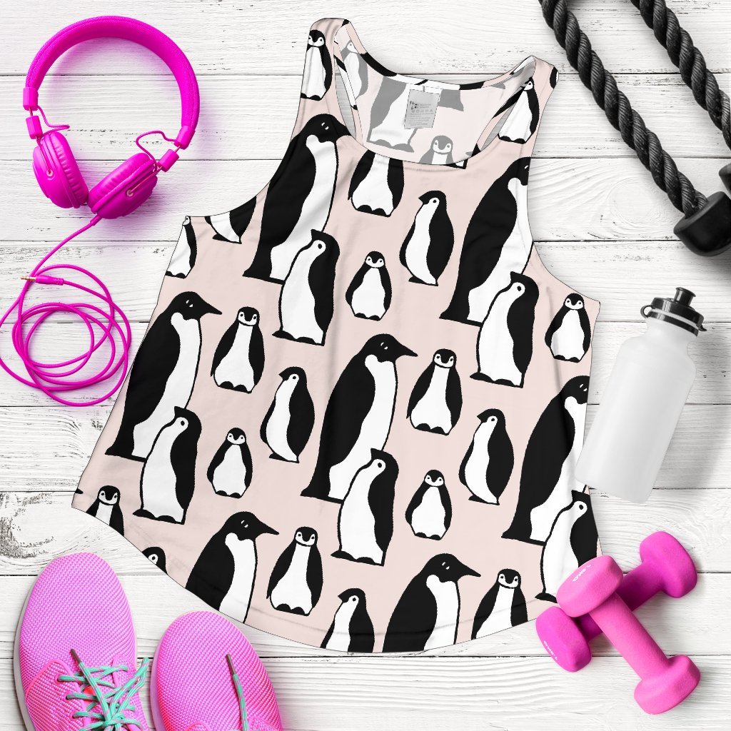 Penguin Print Pattern Women's Racerback Tank Tops-grizzshop