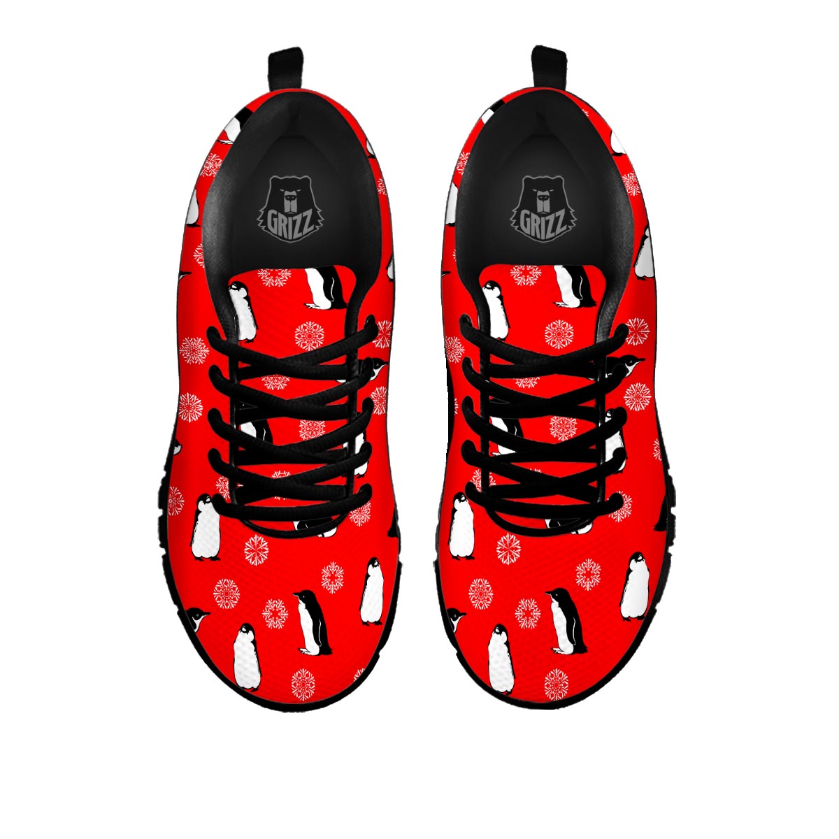 Penguin Red Snow Print Pattern Black Sneaker-grizzshop