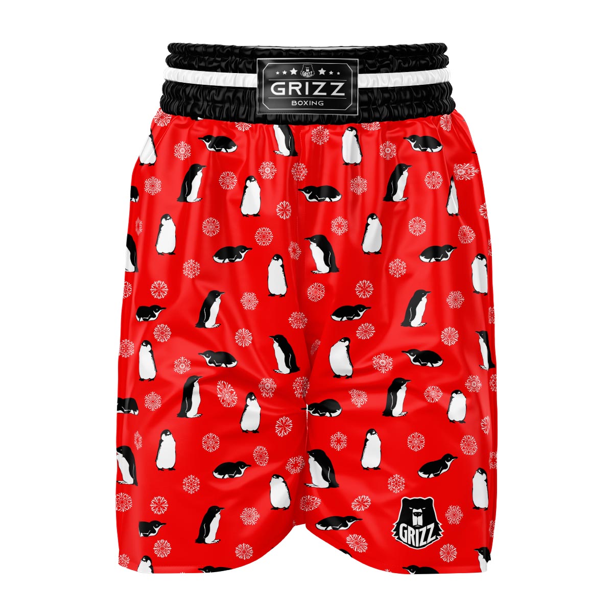 Penguin Red Snow Print Pattern Boxing Shorts-grizzshop