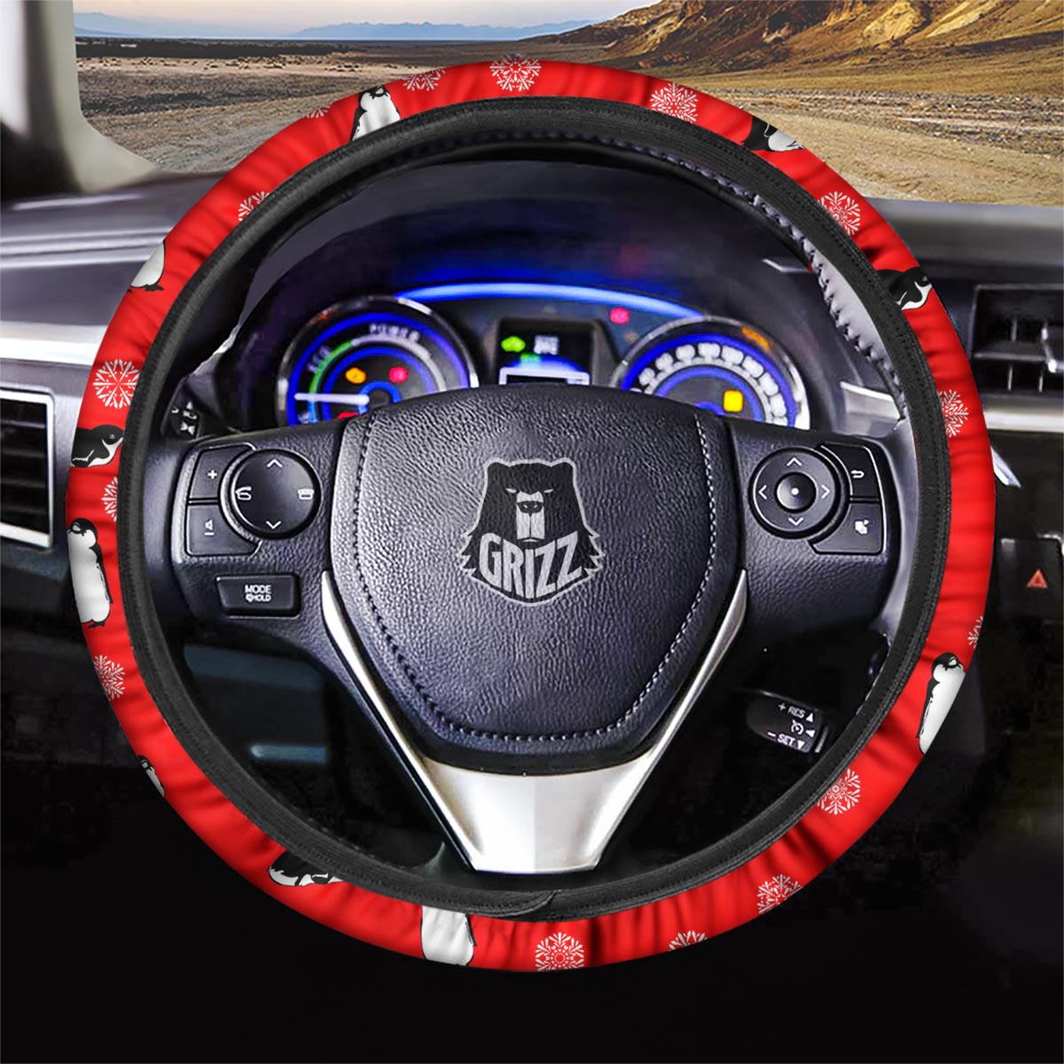 Penguin Red Snow Print Pattern Car Steering Wheel Cover-grizzshop