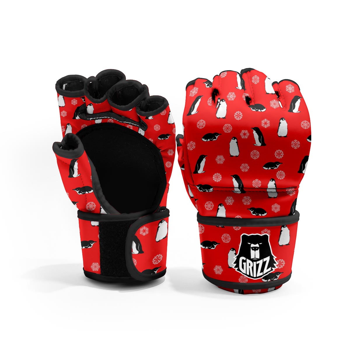 Penguin Red Snow Print Pattern MMA Gloves-grizzshop