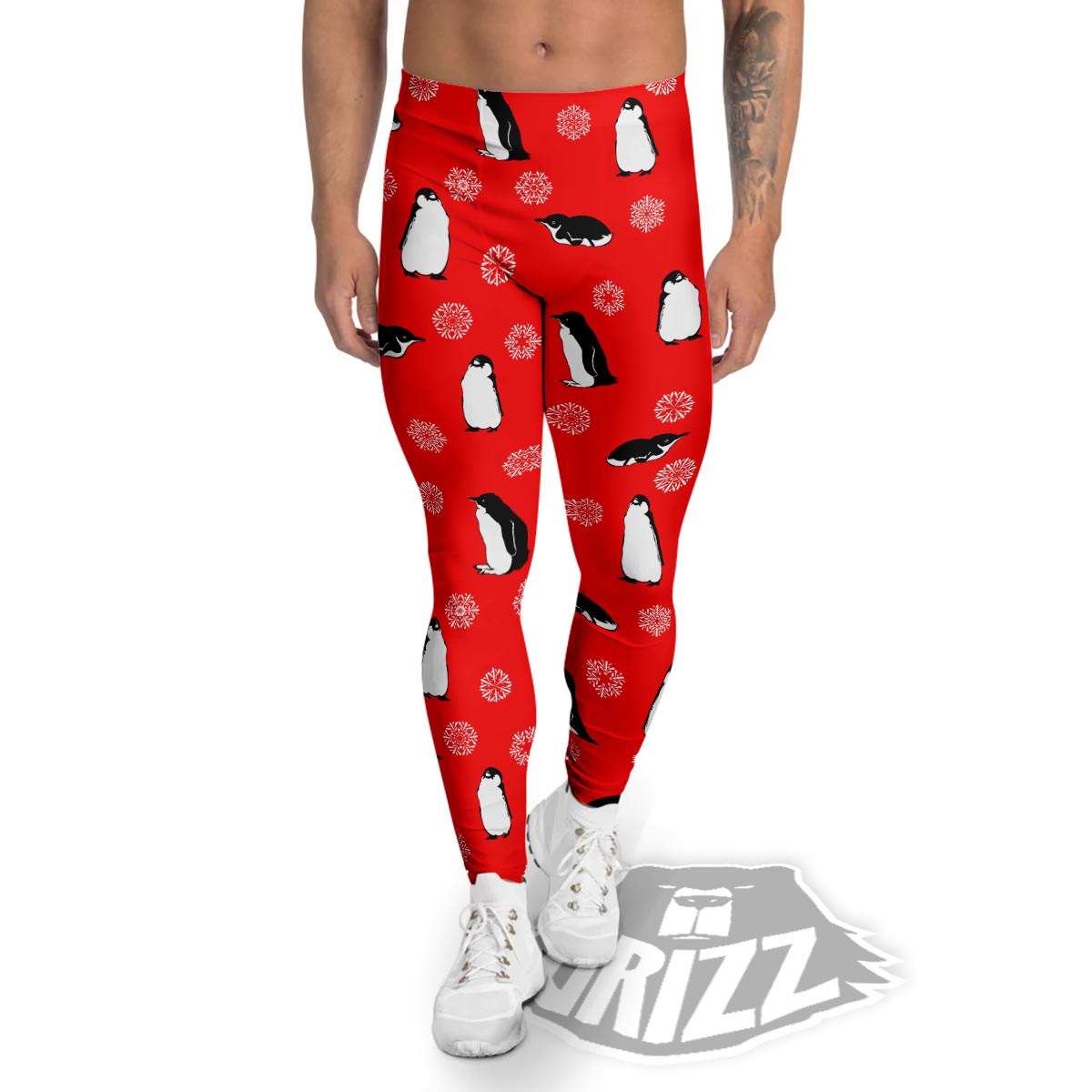 Penguin Red Snow Print Pattern Men's Leggings-grizzshop