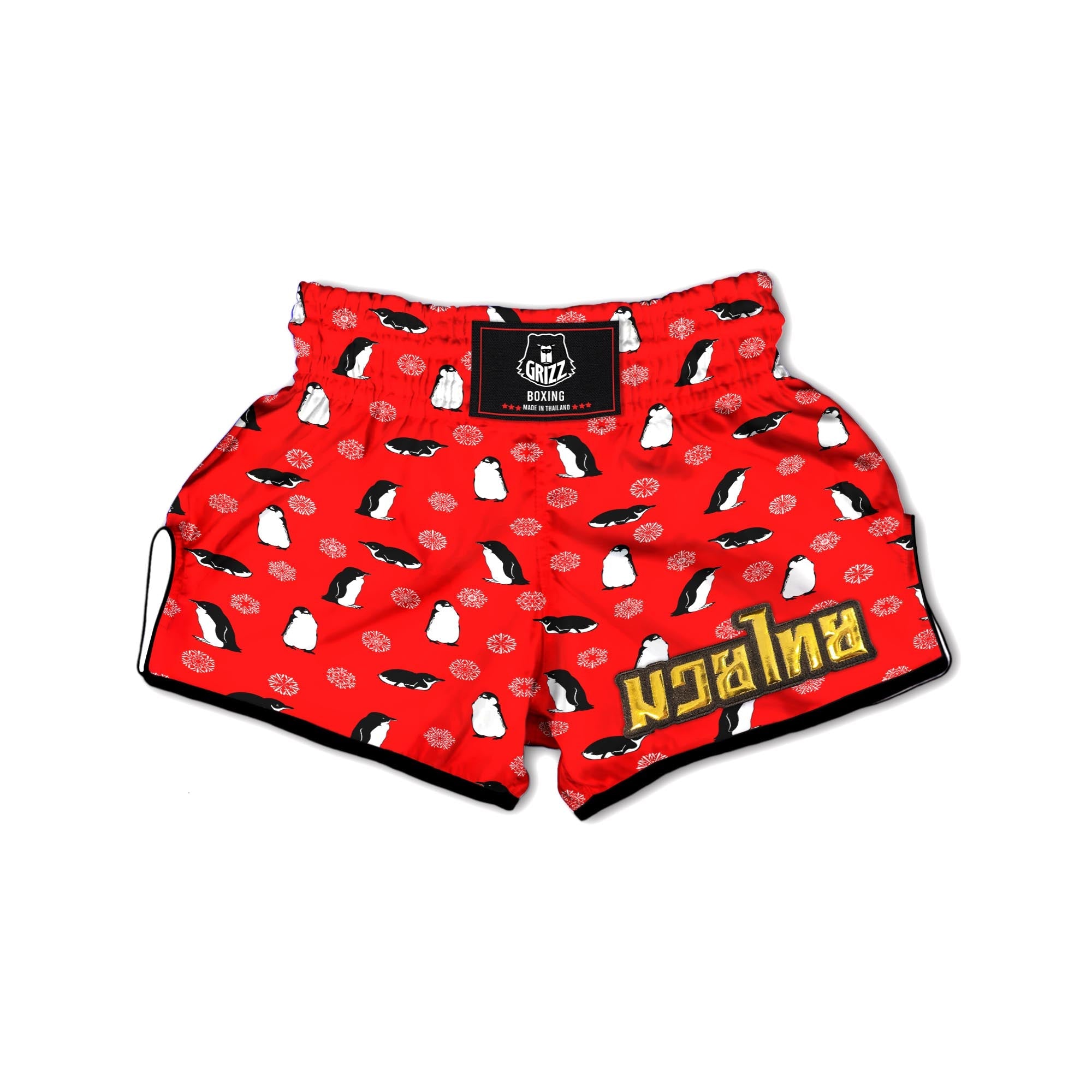 Penguin Red Snow Print Pattern Muay Thai Boxing Shorts-grizzshop