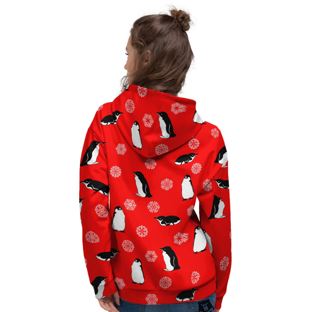 Penguin Red Snow Print Pattern Women's Hoodie-grizzshop