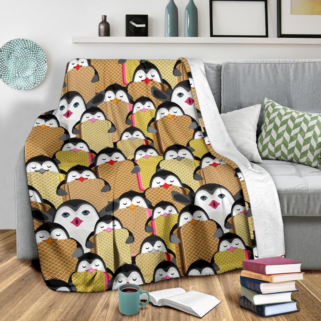 Penguin Waffle Pattern Print Blanket-grizzshop