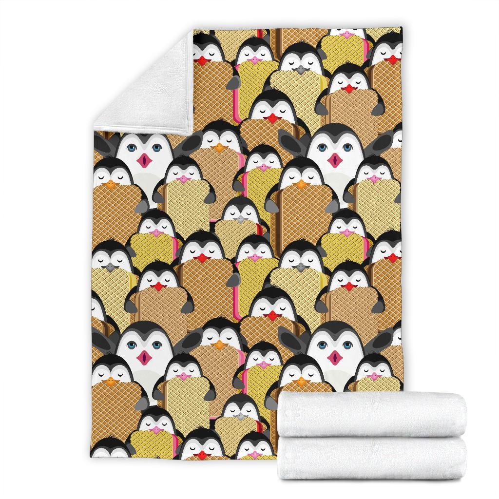 Penguin Waffle Pattern Print Blanket-grizzshop