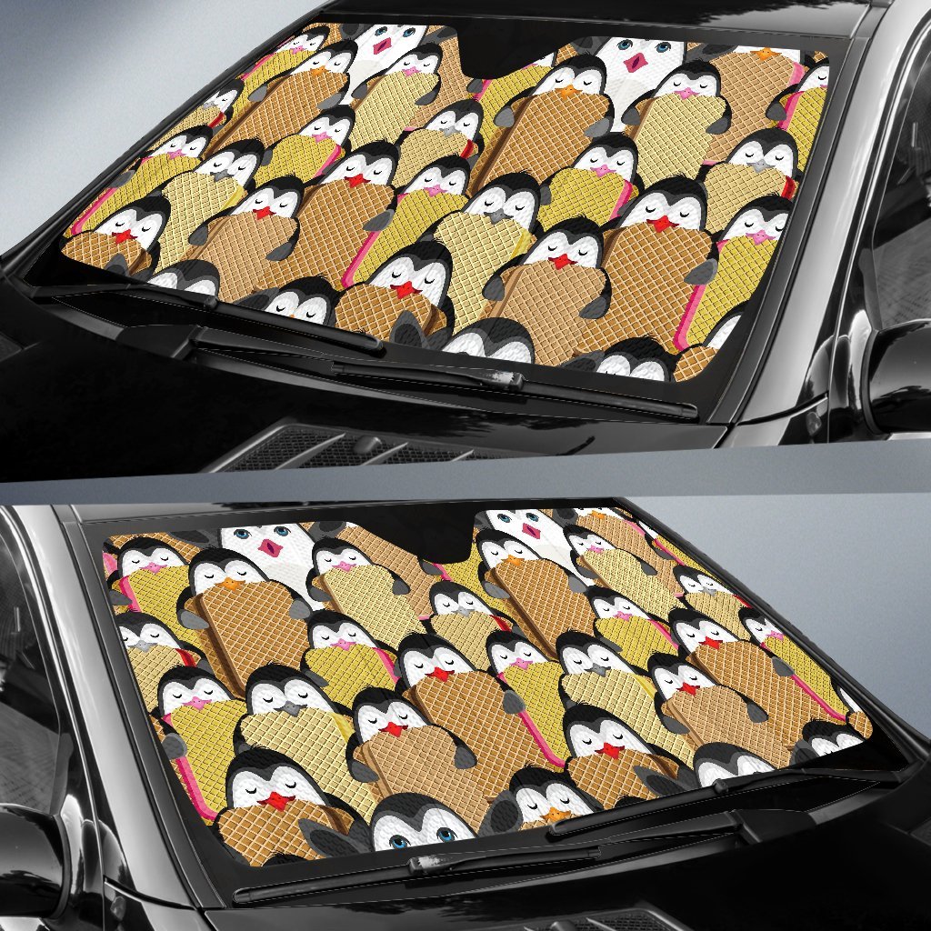 Penguin Waffle Pattern Print Car Sun Shade-grizzshop