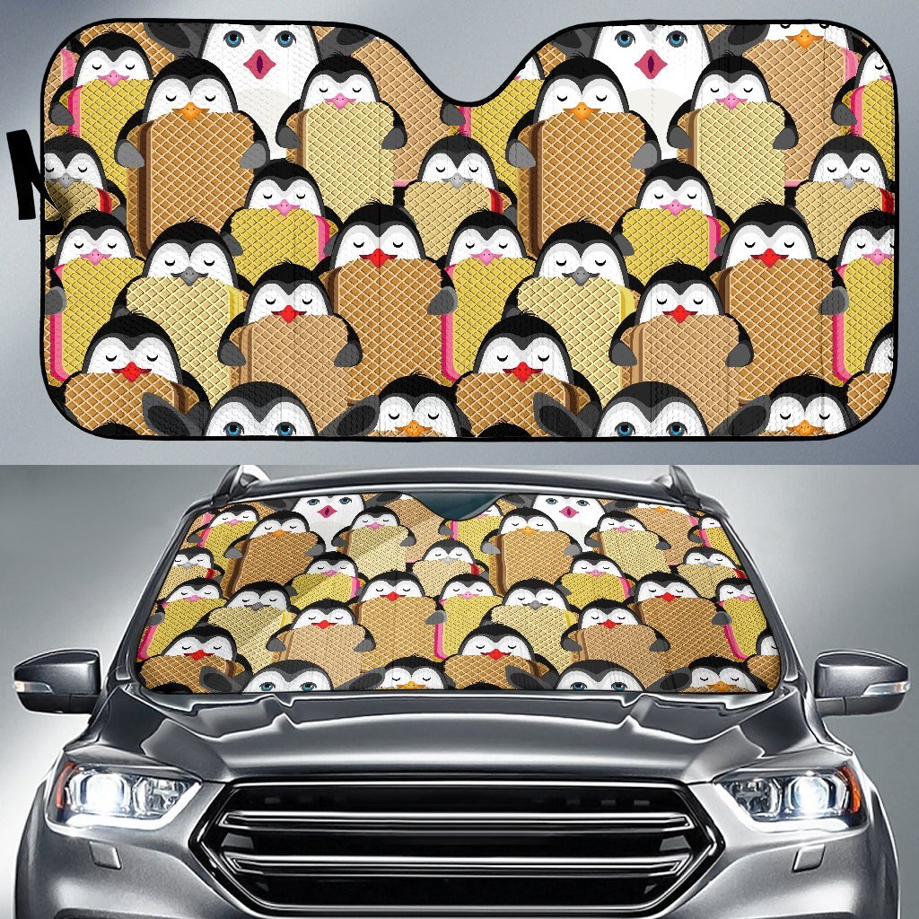 Penguin Waffle Pattern Print Car Sun Shade-grizzshop