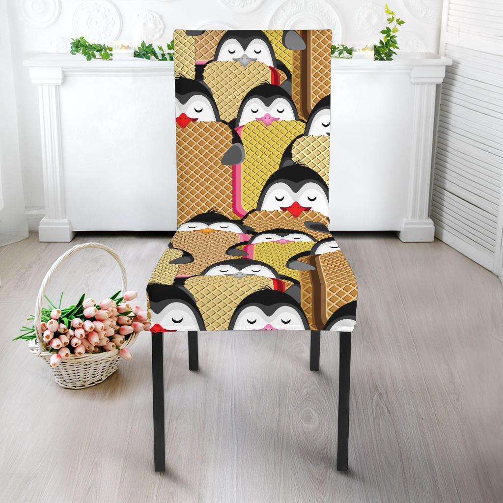 Penguin Waffle Pattern Print Chair Cover-grizzshop