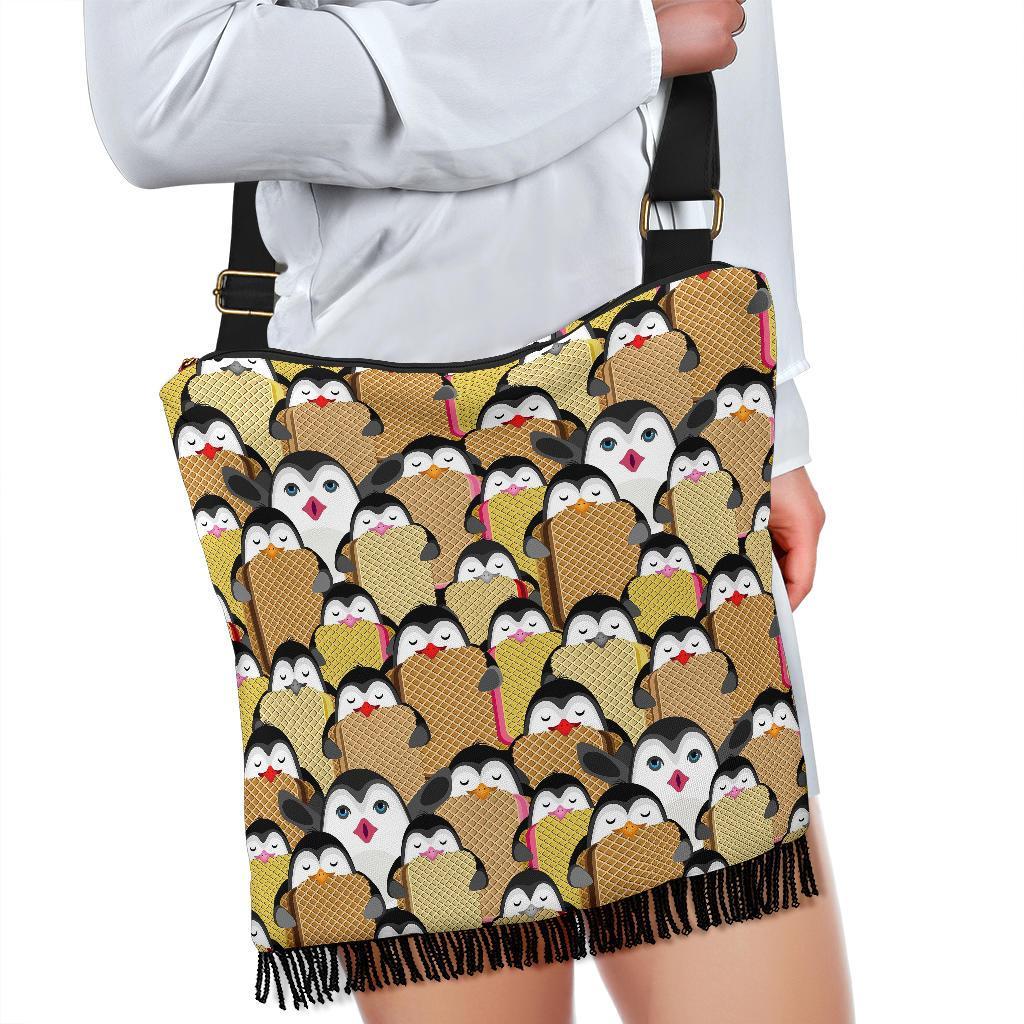 Penguin Waffle Pattern Print Crossbody bags-grizzshop