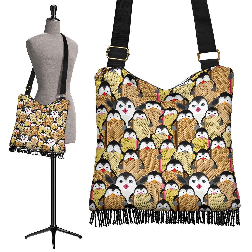 Penguin Waffle Pattern Print Crossbody bags-grizzshop