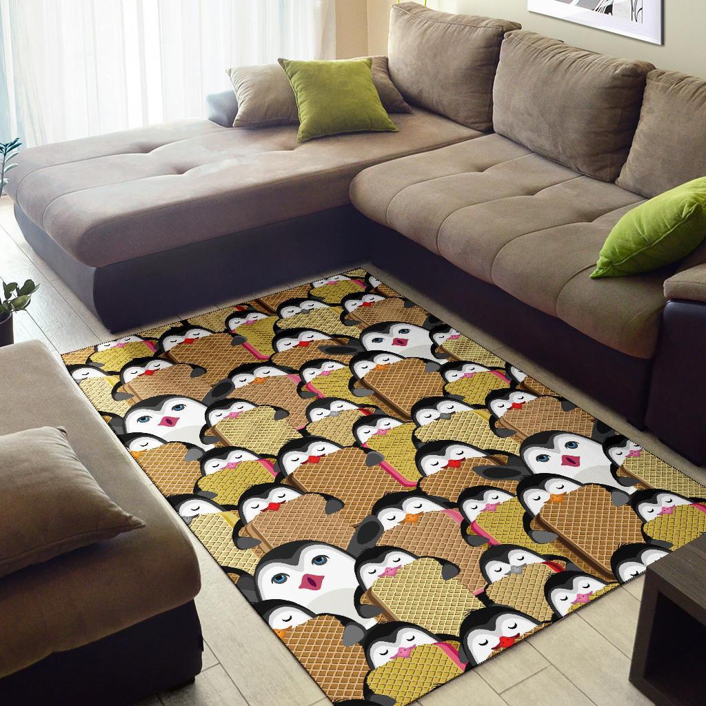 Penguin Waffle Pattern Print Floor Mat-grizzshop