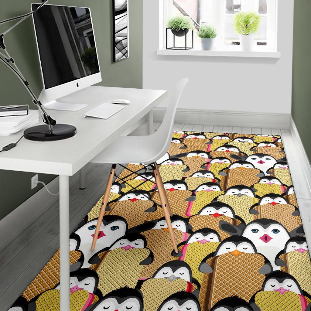 Penguin Waffle Pattern Print Floor Mat-grizzshop