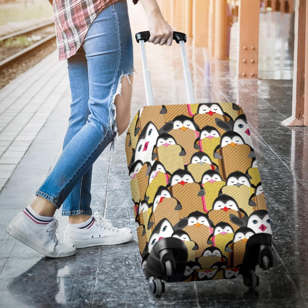 Penguin Waffle Pattern Print Luggage Cover Protector-grizzshop