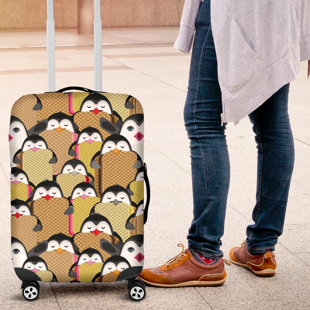 Penguin Waffle Pattern Print Luggage Cover Protector-grizzshop