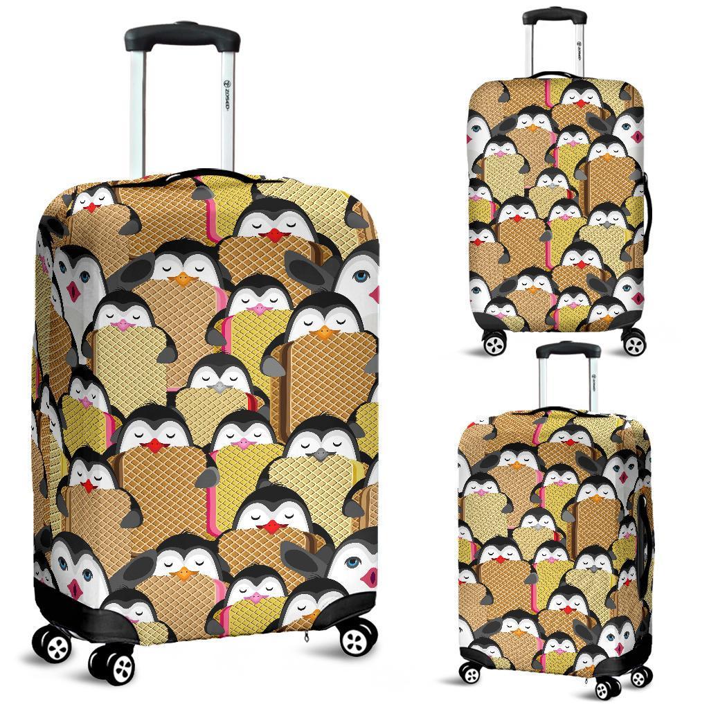 Penguin Waffle Pattern Print Luggage Cover Protector-grizzshop