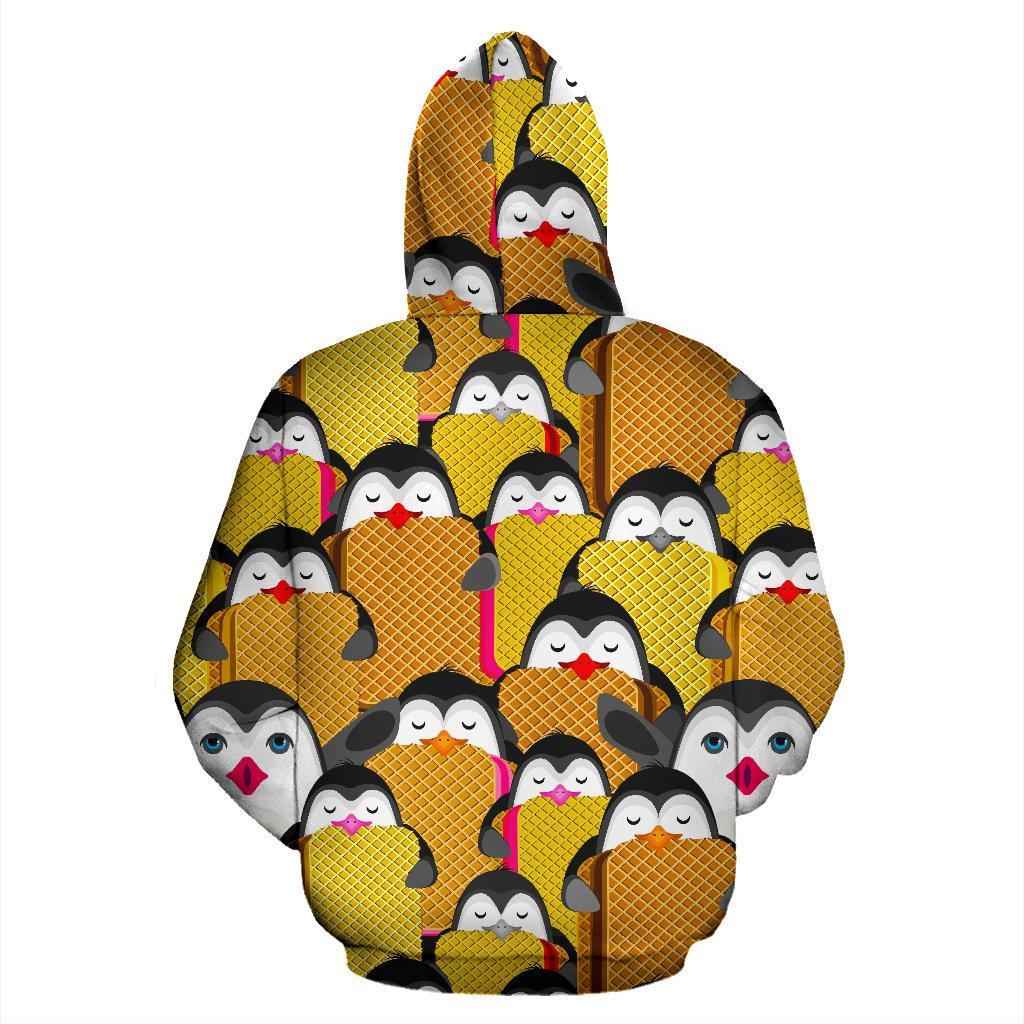 Penguin Waffle Pattern Print Men Women Pullover Hoodie-grizzshop