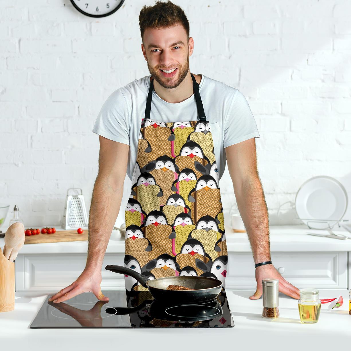 Penguin Waffle Pattern Print Men's Apron-grizzshop