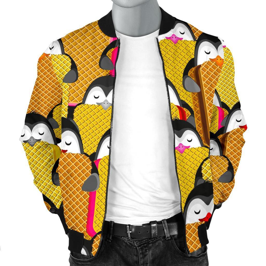 Penguin Waffle Pattern Print Men's Bomber Jacket-grizzshop