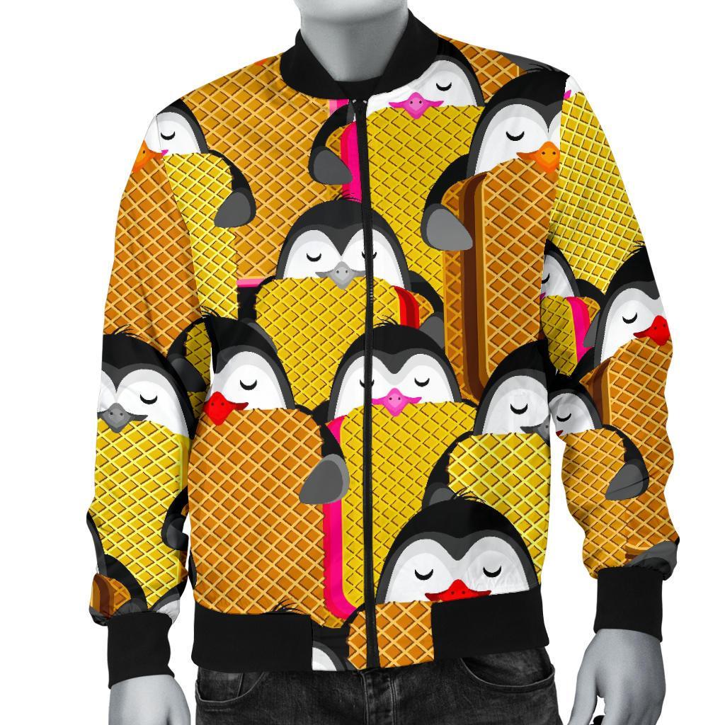 Penguin Waffle Pattern Print Men's Bomber Jacket-grizzshop