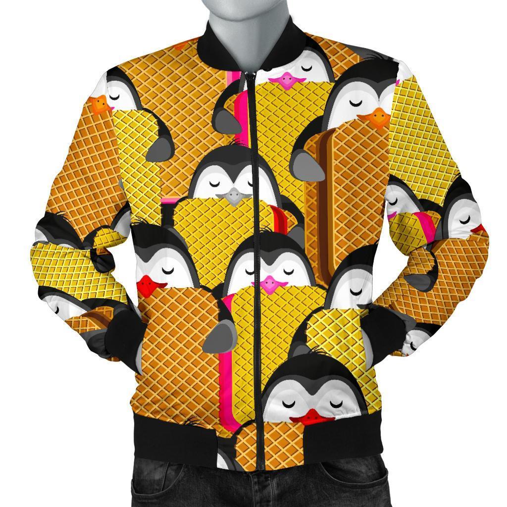 Penguin Waffle Pattern Print Men's Bomber Jacket-grizzshop