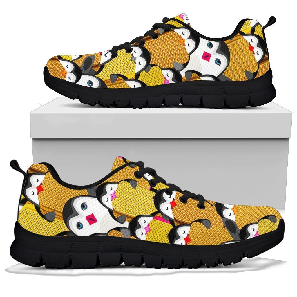 Penguin Waffle Pattern Print Sneaker Shoes For Men Women-grizzshop