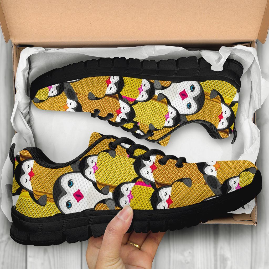 Penguin Waffle Pattern Print Sneaker Shoes For Men Women-grizzshop