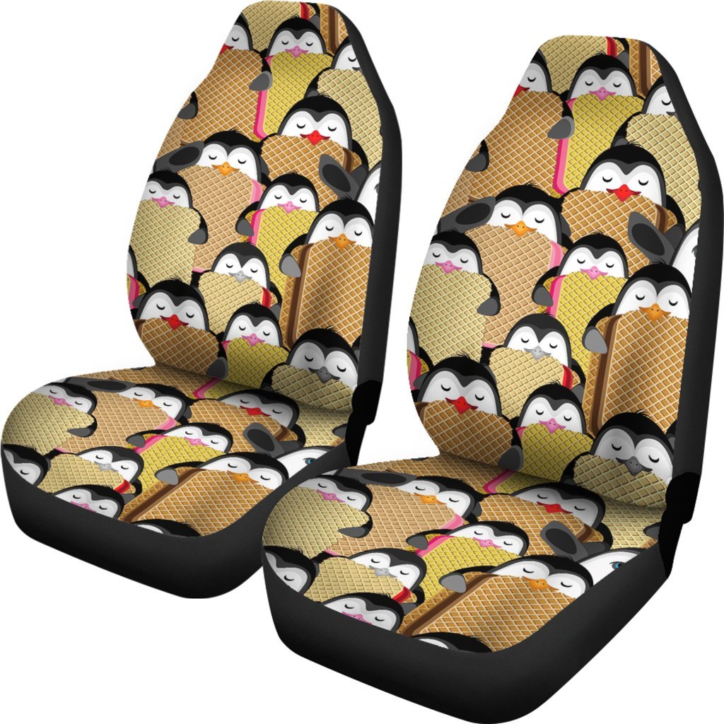 Penguin Waffle Pattern Print Universal Fit Car Seat Covers-grizzshop