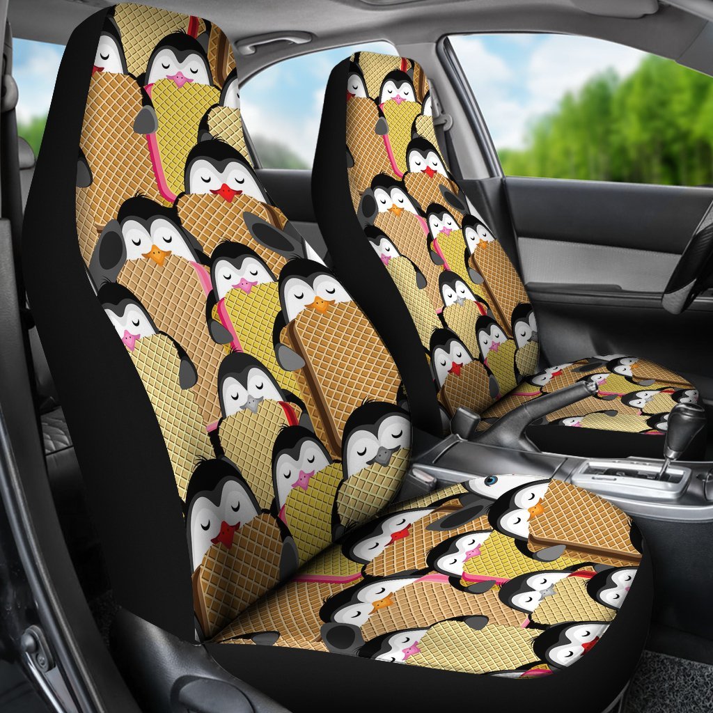 Penguin Waffle Pattern Print Universal Fit Car Seat Covers-grizzshop