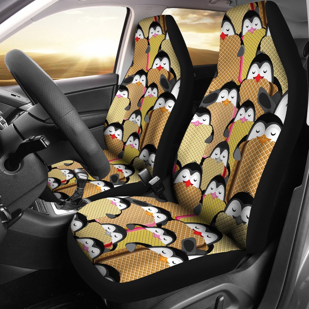 Penguin Waffle Pattern Print Universal Fit Car Seat Covers-grizzshop