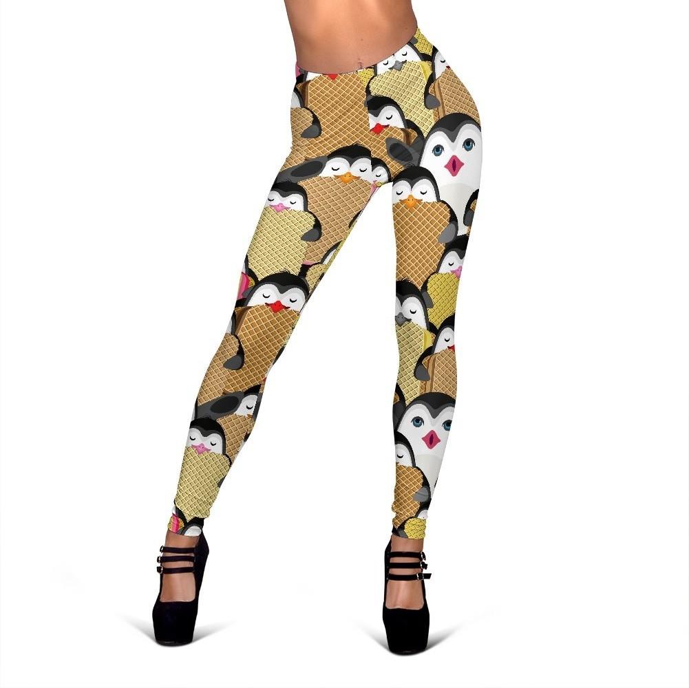 Penguin Waffle Pattern Print Women Leggings-grizzshop