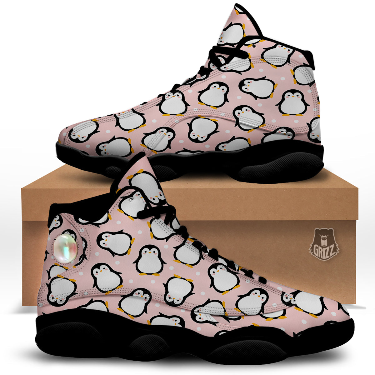 Penguin Xmas Print Pattern Black Basketball Shoes-grizzshop