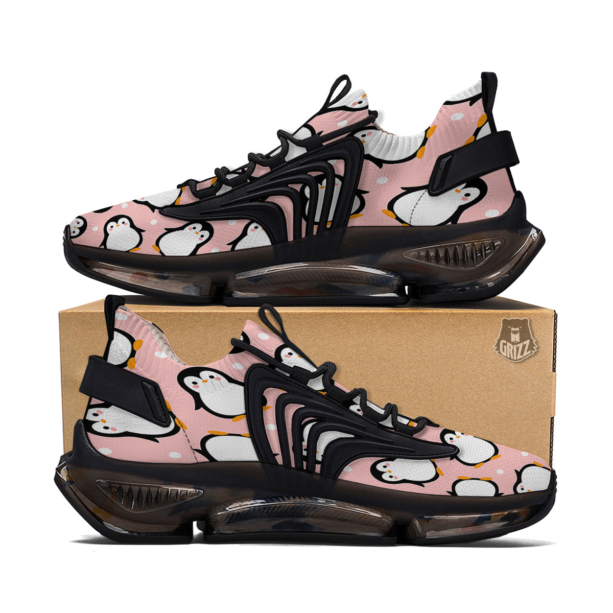 Penguin Xmas Print Pattern Black Gym Shoes-grizzshop