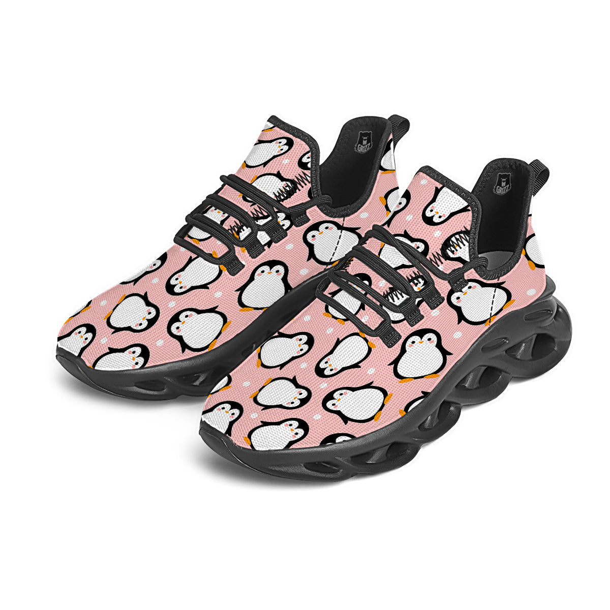 Penguin Xmas Print Pattern Black Running Shoes-grizzshop