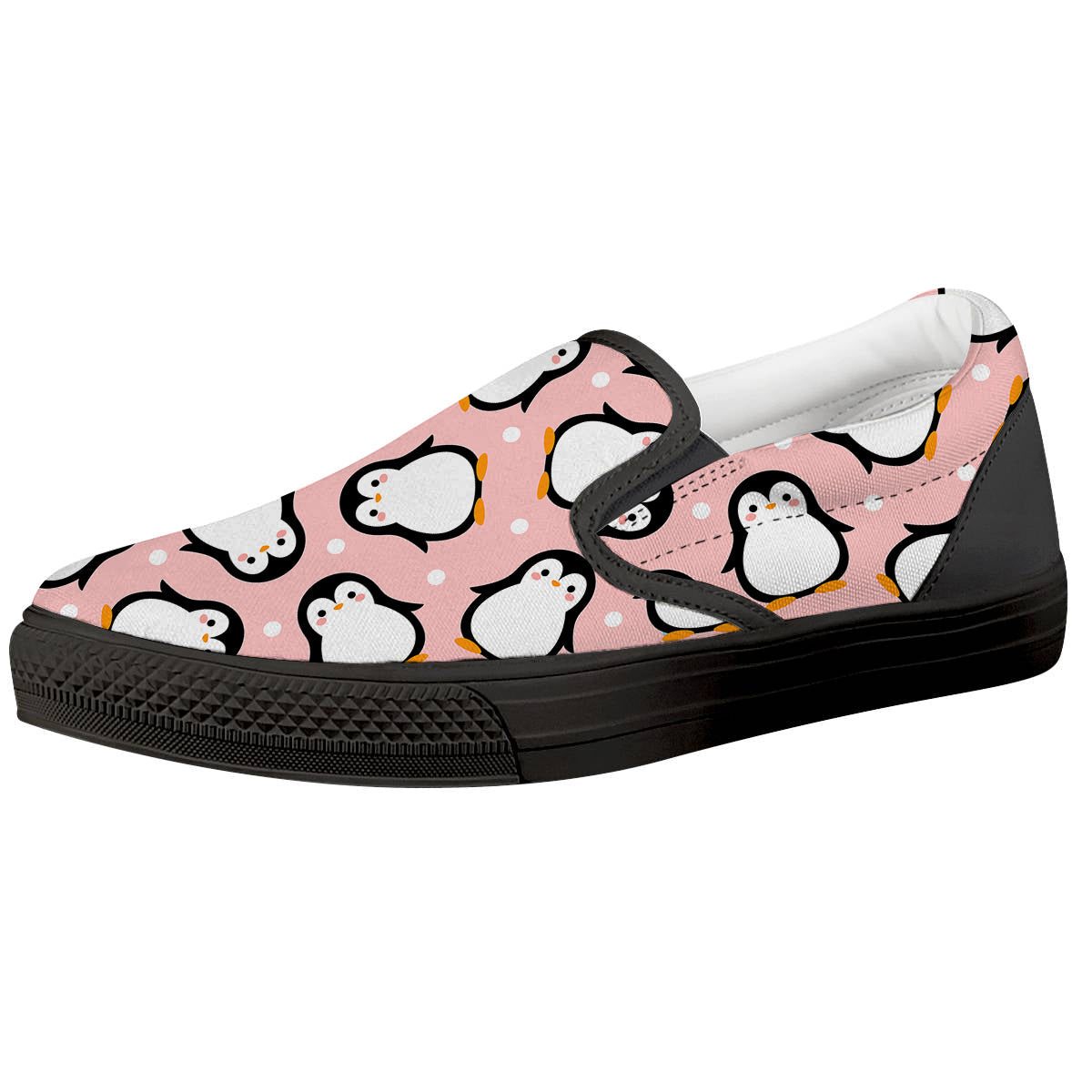 Penguin Xmas Print Pattern Black Slip On Shoes-grizzshop