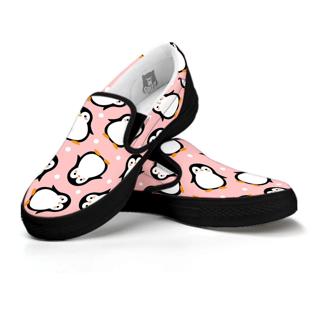 Penguin Xmas Print Pattern Black Slip On Shoes-grizzshop