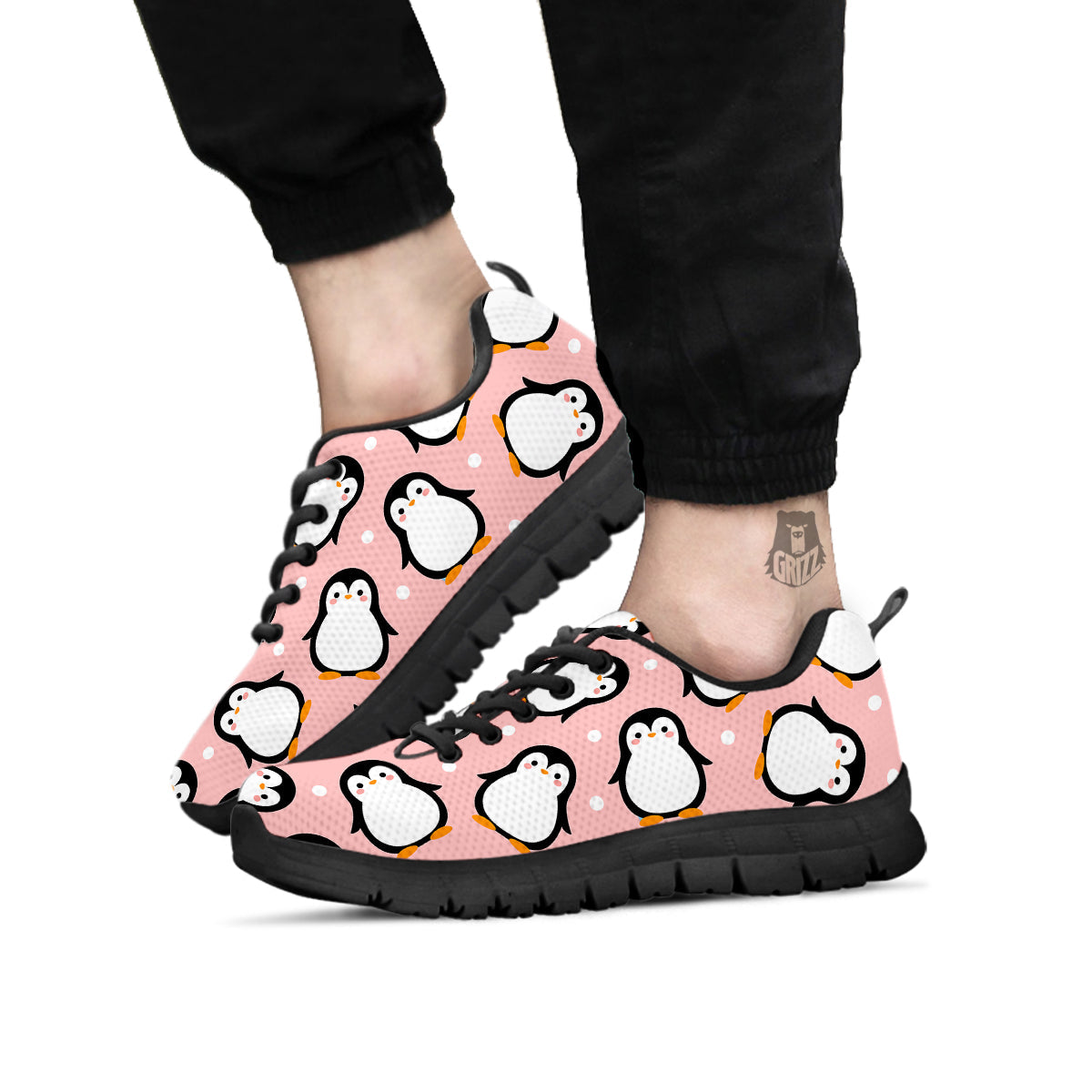 Penguin Xmas Print Pattern Black Sneaker-grizzshop