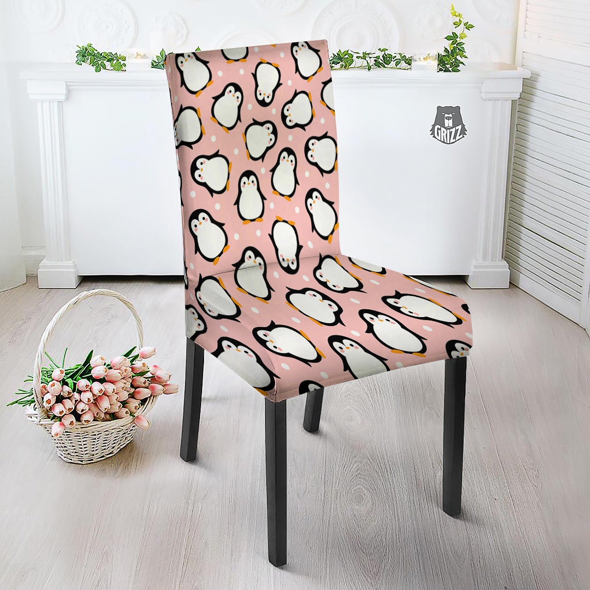 Penguin Xmas Print Pattern Dining Chair Slipcover-grizzshop