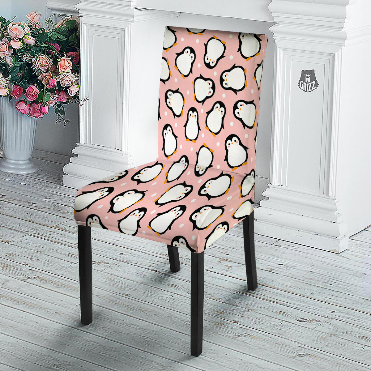 Penguin Xmas Print Pattern Dining Chair Slipcover-grizzshop