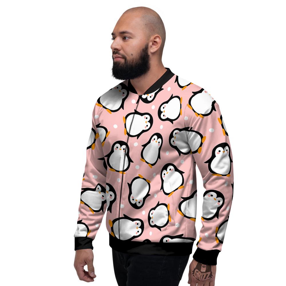 Penguin Xmas Print Pattern Men's Bomber Jacket-grizzshop