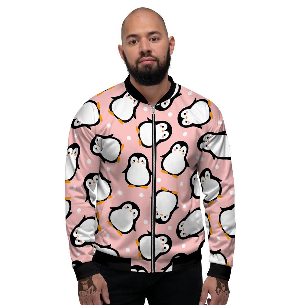 Penguin Xmas Print Pattern Men's Bomber Jacket-grizzshop